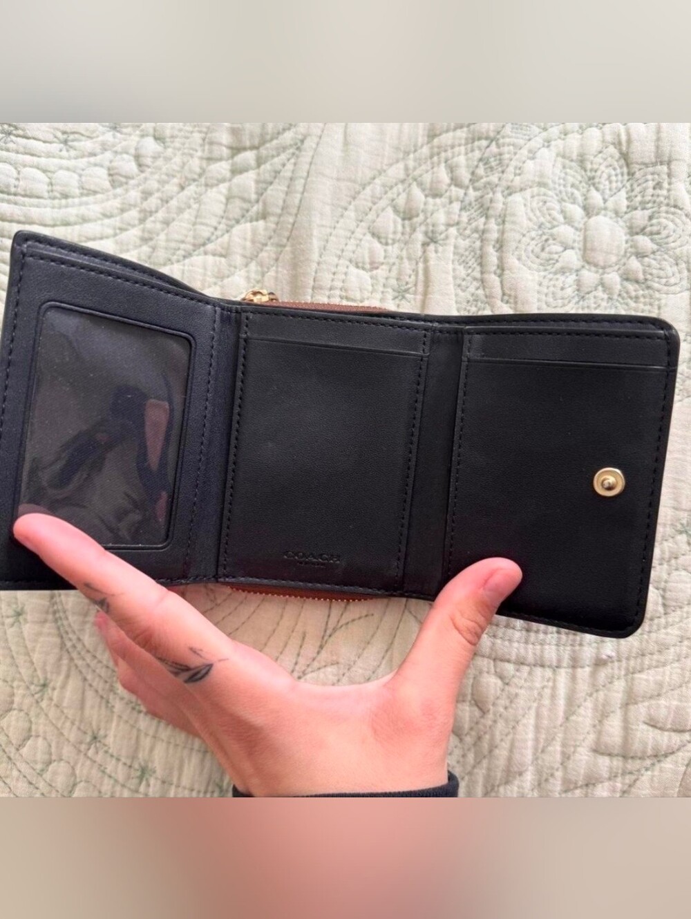 Coach Small Trifold Wallet with Rivets in Colorblock Signature Canvas - Picture 6 of 6
